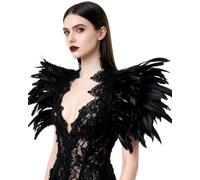 L'VOW Black Feather Shrug Cape Shoulder Wrap Lace Collar Halloween Costumes for Women (Black -001)