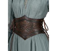 L'VOW Brown Leather Corset Belt Women Renaissance Belt Medieval Viking Belt Wide Cinch Belt