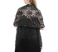 L'VOW Glittering 1920s Scarf for Women Mesh Sequin Wedding Cape Fringed Evening Shawl Wrap, A2-black, One Size