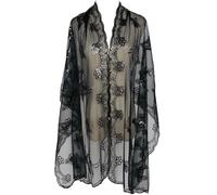 L'VOW Glittering 1920s Scarf for Women Mesh Sequin Wedding Cape Fringed Evening Shawl Wrap, A4-black, One Size