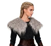 L'VOW Gothic Faux Woolen Fur Shawl Wrap Stole Shoulder Shrug Collar for Women Party Halloween, Grey, One Size