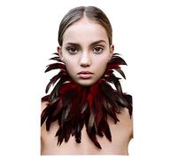 L'VOW Gothic Victorian Natural Feather Choker Neck Wrap Collar for Halloween Cosplay (Red)