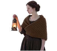 L'VOW Knitted Sontag Shawl Triangle Sweater Wrap for Women Tribal Celtic Shawl Renaissance Viking Wedding, Dark Brown, Adjustable