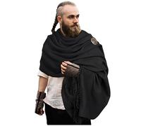 L'VOW Medieval Half Shoulder Cape with Viking Brooch Renaissance Roman Scarf Cloak for Men Women, Black, One Size