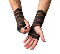 L'VOW Medieval Hand Wraps Leather Lace Up Hand Guards Wrap Gloves | Distressed Frayed Fabric Edge, Adjustable Faux Leather, for Pirate Viking Warrior Ranger Ren Faire Halloween LARP Cosplay