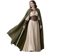 L'VOW Medieval Hooded Cloak Renaissance Cape with Hood Women Men Vintage Sorcerer Capelet for Halloween Cosplay Costume(Army Green)