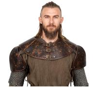 L'VOW Medieval Leather Pauldron - Men's Viking Shoulder Armor, Hallorween Ren Faire Knight Cosplay Viking LARP Accessories, Brown, One size