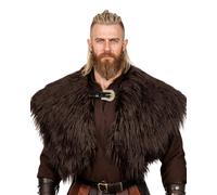 L'VOW Men Viking Fur Shawl Medieval Fur Shoulder Wrap Collar, Z-coffee, One Size