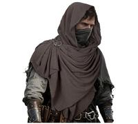 L'VOW Men's Medieval Hooded Cloak Gr ods Shoulder Cape Post Apocalyptic Wrap Scarf Rogue Cowl Viking Renaissance