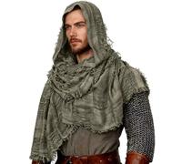 L'VOW Men's Medieval Hooded Cloak Greek Gods Shoulder Cape Post Apocalyptic Wrap Scarf Rogue Cowl Viking Renaissance, Ragged-graygreen, One size