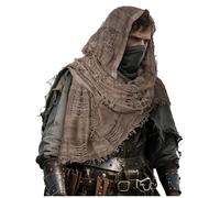 L'VOW Men's Medieval Hooded Cloak Greek Gods Shoulder Cape Post Apocalyptic Wrap Scarf Rogue Cowl Viking Renaissance, Ragged-coffee, One size