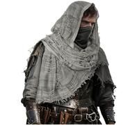 L'VOW Men's Medieval Hooded Cloak Greek Gods Shoulder Cape Post Apocalyptic Wrap Scarf Rogue Cowl Viking Renaissance, Gray, One Size