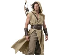 L'VOW Men's Medieval Hooded Surcoat Renaissance Tabard Sleeveless Tunic Cloak Viking Costume Holloween Assassin Cosplay, Apricot, L