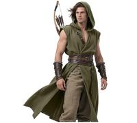 L'VOW Men's Medieval Hooded Surcoat Renaissance Tabard Sleeveless Tunic Cloak Viking Costume Holloween Assassin Cosplay, Army Green, L