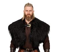 L'VOW Men's Viking Fur Collar Medieval Renaissance Wrap King Warrior Cape Shawl Halloween LARP Winter Cosplay Costume, Z-black, One size