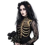 L'VOW Realistic Skeleton Rib Cage Chest Harness Gothic Foam Bone Top for Halloween Cosplay Accessory, BlackGold