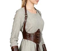 L'VOW Renaissance Leather Corset Belt Viking Leather Cinch Belt Women Halloween Medieval Accessory, Brown, Fit Waist 29.1-31.5in