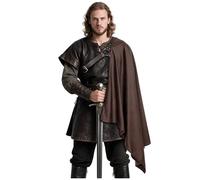 L'VOW Steampunk Shawl Half Shoulder Cloak with Belt Black Shrug Cape Medieval Halloween Costume for Unisex, Brown, One size