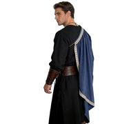 L'VOW Velvet Half Shoulder Cloak - Men's Medieval Knight Cape Samurai Ranger LARP Halloween Renaissance Costume, Royal Blue
