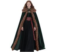 L'VOW Viking Fur Cloak Renaissance Fur Cape Velvet Cloak Medieval Cosplay Costume Women Men, Dark Green, One Size