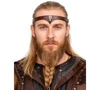 L'VOW Viking Leather Headband Adjustable Medieval Headpiece LARP Costume Renaissance Cosplay Accessories, Brown, One size