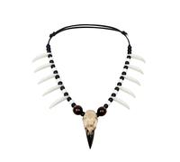 L'VOW Viking Raven Skull Necklace Bone Tooth Necklace Savage Barbarian Halloween Cosplay, Adjustable Size, Resin, No Gemstone