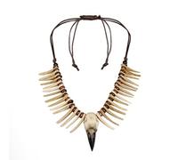L'VOW Viking Raven Skull Necklace Bone Tooth Necklace Savage Barbarian Halloween Cosplay, Adjustable Size, Resin, No Gemstone