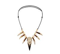 L'VOW Viking Raven Skull Necklace Bone Tooth Necklace Savage Barbarian Halloween Cosplay, Adjustable Size, Resin, No Gemstone