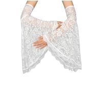 L'VOW Women's 1 Pair Detachable White Lace Bell Sleeves Witch Gloves Victorian Lace Arm Sleeve Wedding Angel Accessories