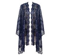 L'VOW Women's Glittering 1920s Scarf Mesh Sequin Wedding Cape Fringed Evening Shawl Wrap, S3-navyblue, One Size
