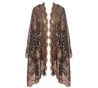 L'VOW Women's Glittering 1920s Scarf Mesh Sequin Wedding Cape Fringed Evening Shawl Wrap, S4-black&gold, One Size