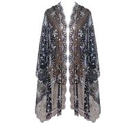 L'VOW Women's Glittering 1920s Scarf Mesh Sequin Wedding Cape Fringed Evening Shawl Wrap, S4-black&silver, One Size