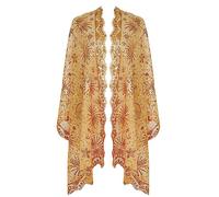 L'VOW Women's Glittering 1920s Scarf Mesh Sequin Wedding Cape Fringed Evening Shawl Wrap, S4-gold, One Size