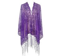 L'VOW Women's Glittering 1920s Scarf Mesh Sequin Wedding Cape Fringed Evening Shawl Wrap, S4-purple, One Size
