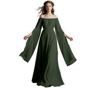 L'VOW Women's Renaissance Victorian Dress Medieval Irish Fairy Dresses Bell Sleeve Scarlet Costume(Army Green,L)