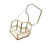 lvpage Small Glass Heart Shaped Jewelry Box Clear Ring Trinkets Box with Lid Gold Makeup Organizer Desktop Display Lidded Treasure Box Lady and Girls Gift