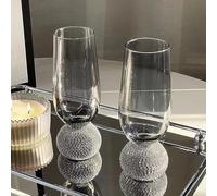 Lvpradior 2 Packs Unique Wine Glass, Stemless Wine Glasses with Crushed Diamond, Whiskey Glasses with Diamond Base, Hand Made Cocktail Cups for Wine Tasting, Wine Accessories (260ML)