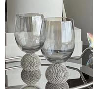 Lvpradior 2 Packs Unique Wine Glass, Stemless Wine Glasses with Crushed Diamond, Whiskey Glasses with Diamond Base, Hand Made Cocktail Cups for Wine Tasting, Wine Accessories (450ML)