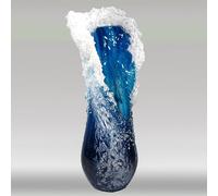 Lvpradior Blue Ocean Wave Vase - Artisanal Glass-Enhanced Resin Flower Vase with Sea Ripple Design, Modern Glass Vases for Flowers Home Decor (S)