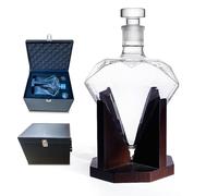 Lvpradior Diamond Whiskey Decanter, Whiskey Carafe Set with Wooden Tray Stand, Whiskey Carafe Set, Gifts for Men