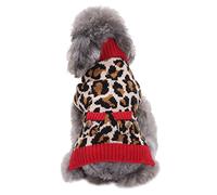 LvRao Small Dogs Cats Knitted Jumper Turtleneck Sweater Leopard Soft Warm Pet Costume Clothes Coat (Brown Leopard, M)