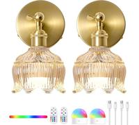 Lvrodxz 2 Pcs LED Wall Lamp RGB Rechargeable Cordless Wall Light Without Power Dimmable Wall Lighting with Remote Control and Timer Crystal Sconce Wall Battery Operated Adjustable Luminaire Bernstein