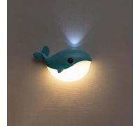 Lvrodxz LED Children's Night Light Whale Twilight Sensor and Motion Detector Wall Lamp Without Drilling USB Charging Wall Light Indoor Cordless Rechargeable Sconces Wall Bedside Luminaire Decorative