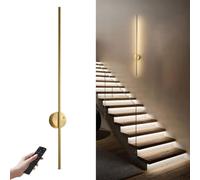 Lvrodxz Motion Sensor Battery Operated Wall Sconce Modern Rechargeable Wireless Wall Lights with Remote Control Dimmable 3000K/4000K/6000K Timer for Living Room Hallway Brushed Brass 100CM