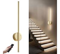 Lvrodxz Motion Sensor Battery Operated Wall Sconce Modern Rechargeable Wireless Wall Lights with Remote Control Dimmable 3000K/4000K/6000K Timer for Living Room Hallway Gold 60CM