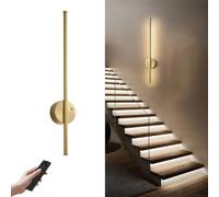Lvrodxz Motion Sensor Battery Operated Wall Sconce Modern Rechargeable Wireless Wall Lights with Remote Control Dimmable 3000K/4000K/6000K Timer for Living Room Hallway Brushed Brass 60CM