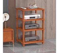 LVSEWOA AV Wooden Media Stand - 4 Tier Solid Wood Media Storage Shelves for Home, Office, Theater - Media Player and Stereo Racks