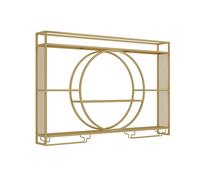 LVSEWOA LED Lighted Modern Wall Mounted Wine Rack with Floating Storage Shelves Bar Unit Liquor Bottle Display Shelf with Hanging Wine Glass Holder Kitchen Living Room Home Cafe Decor Gold Finish 14