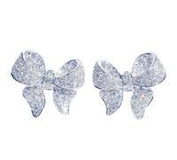 LVSHI Cute Bow Knot Stud Earrings 925 Sterling Silver Cubic Zirconia CZ Simulated Diamond Small Cute Bow Tie Earrings Jewelry for Women Girls Teens