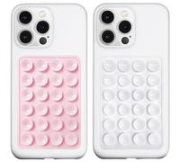 LvShuLiangPin Anteel 2 Pack Silicone Suction Phone Case Mount, Silicon Adhesive Phone Grip for Smartphones, Hands-Free Mirror Shower Phone Holder for Selfies, Tiktok Videos (LightPink&White)